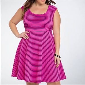 Torrid Hot Pink Scuba Stripe Skater Dress
